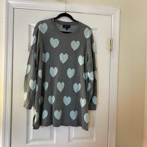 Gray knit sweater with baby blue hearts